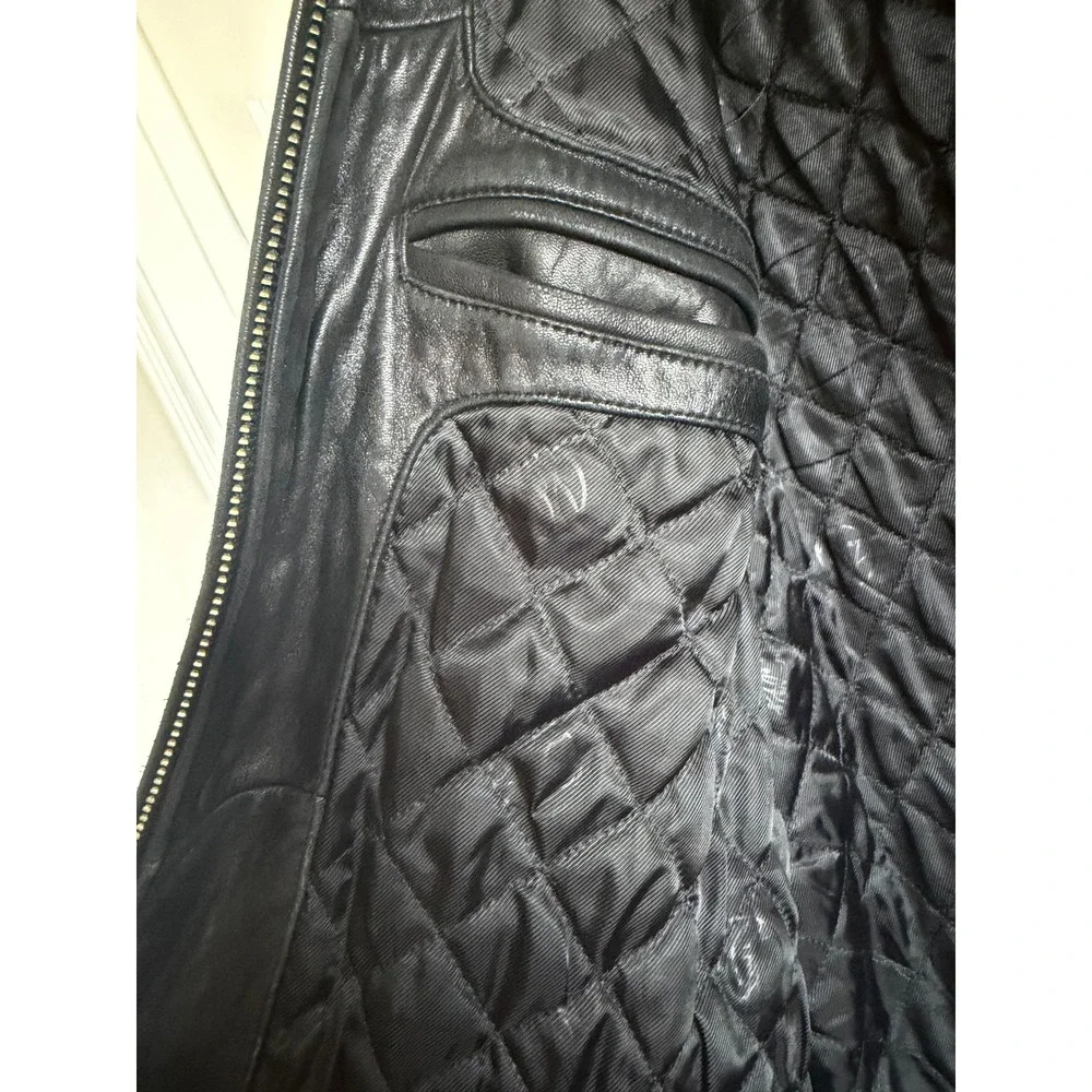 Sean John Mens Black Leather Jacket XL Quilted Lined Full Zip Coat Urban Street